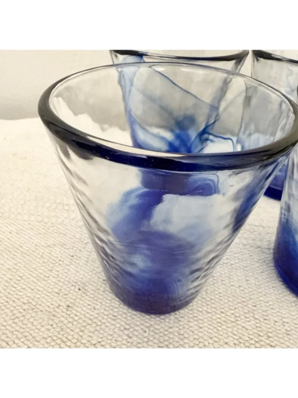 Set of 4 BORMIOLI ROCCO Cobalt BLUE Slag SWIRL Art OPTIC Rocks Glass TUMBLER 4½